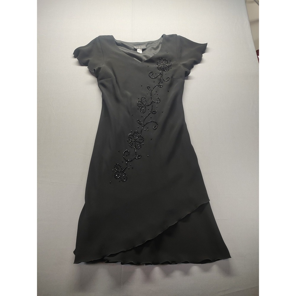 Ladies DL Fashions Formal‎ Black Beaded Dress With Flutter Sleeves Size 8